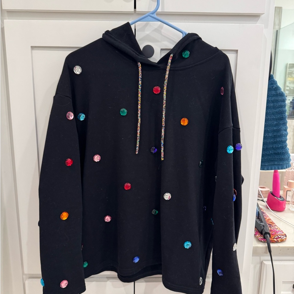Queen of sparkles Black Hoodie with Colorful jewel Accents